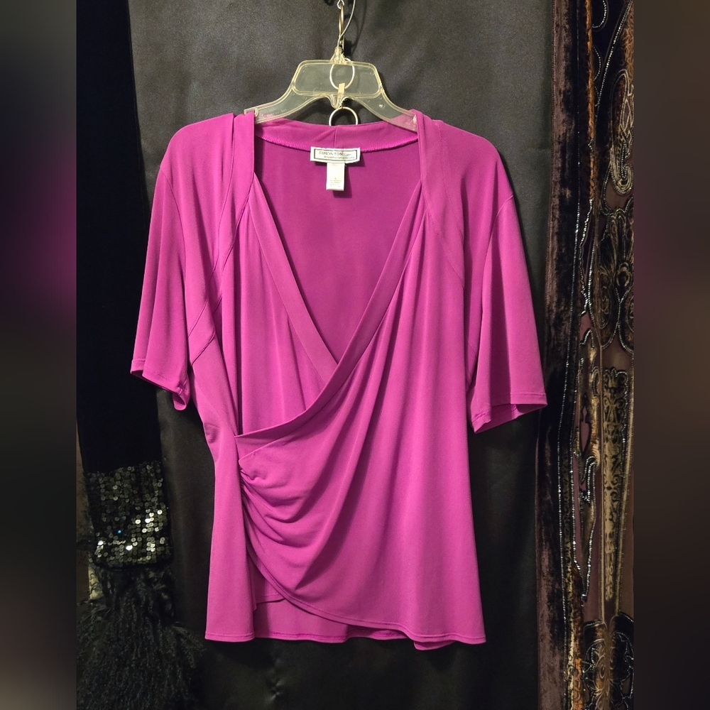 Simontons Pink Asymmetrical Ruched Blouse